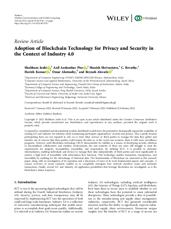 (PDF) Adoption of Blockchain Technology for Privacy and Security in the ...
