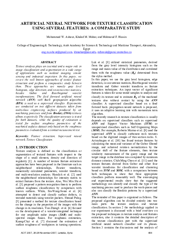 (PDF) Artificial Neural Network for Texture Classification Using ...