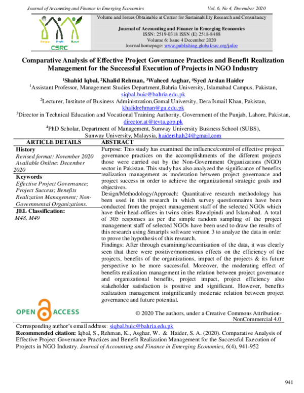 (PDF) Comparative Analysis of Effective Project Governance Practices ...