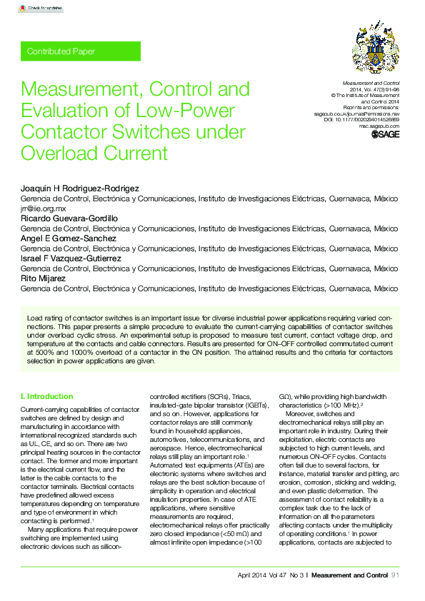 (PDF) Measurement, Control and Evaluation of Low-Power Contactor ...