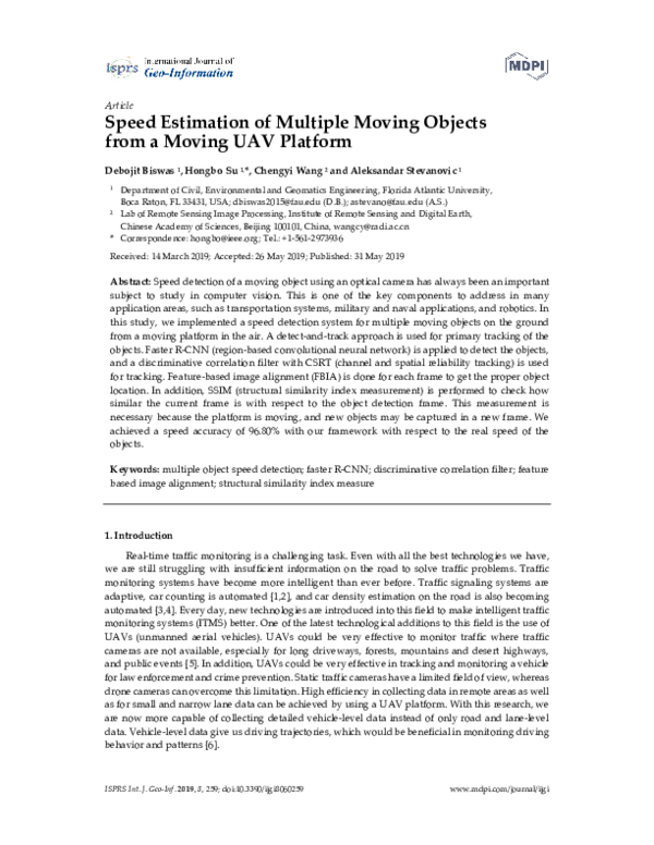 (PDF) Speed Estimation of Multiple Moving Objects from a Moving UAV ...