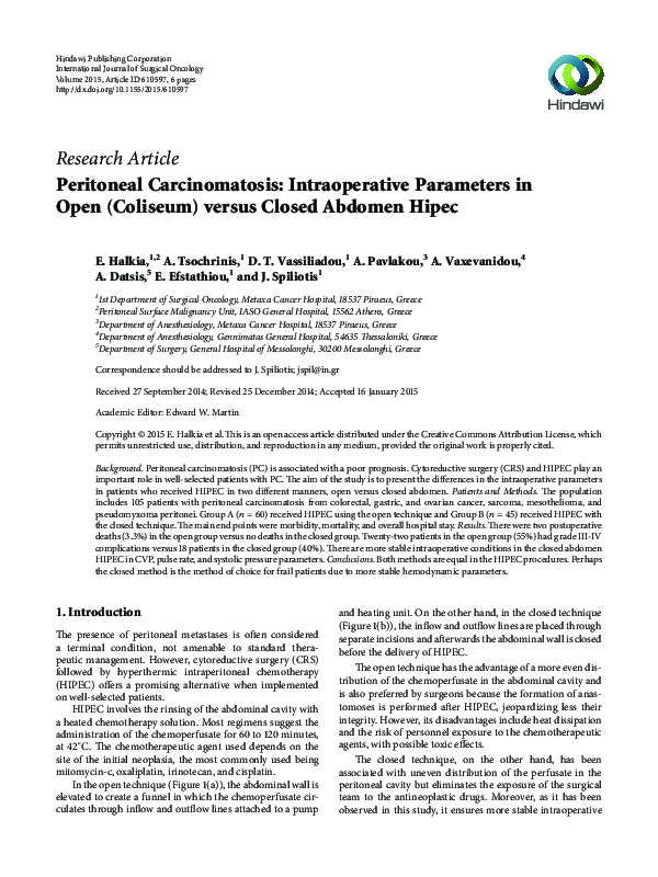 (PDF) Peritoneal carcinomatosis: intraoperative parameters in open ...