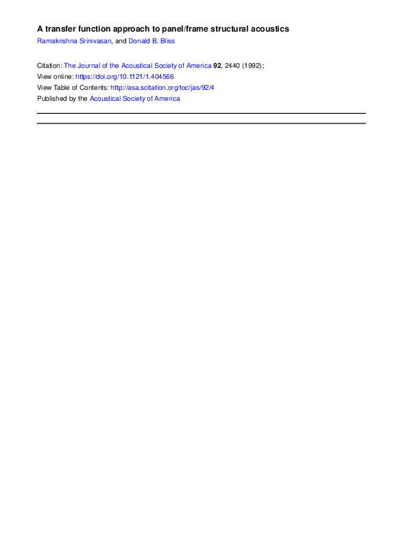 (PDF) A transfer function approach to panel/frame structural acoustics