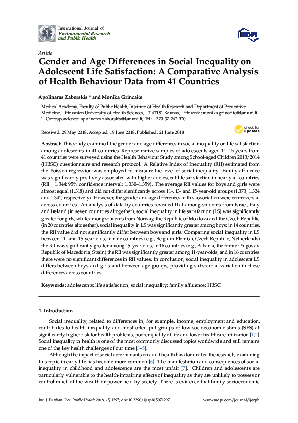 (PDF) Gender and Age Differences in Social Inequality on Adolescent ...