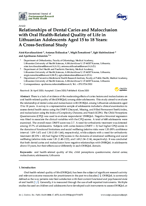 (PDF) Relationships of Dental Caries and Malocclusion with Oral Health ...
