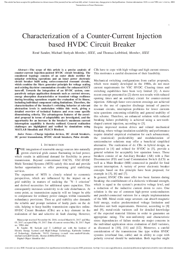 (PDF) Characterization of a Counter-Current Injection based HVDC ...