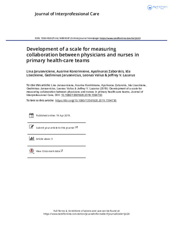 (PDF) Development of a scale for measuring collaboration between ...