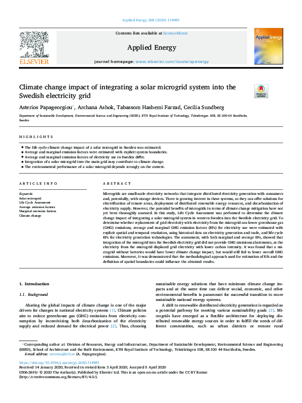 (PDF) Climate change impact of integrating a solar microgrid system ...