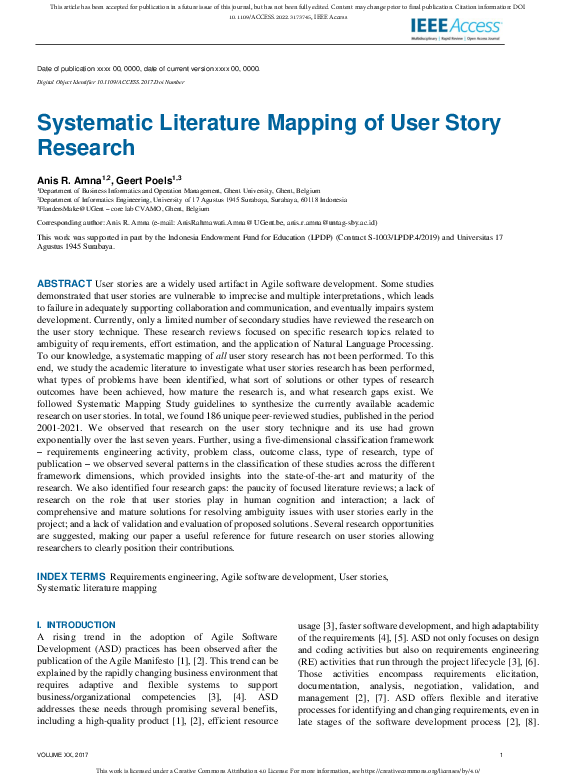 (PDF) Systematic Literature Mapping of User Story Research