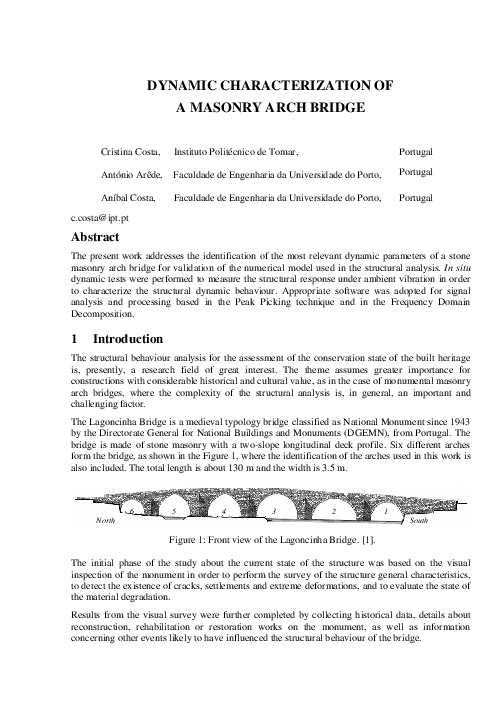 (PDF) Dynamic Characterization of a Masonry Arch Bridge