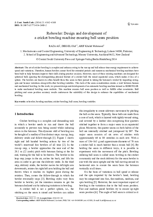 (PDF) Robowler Design and development of a cricket bowling machine