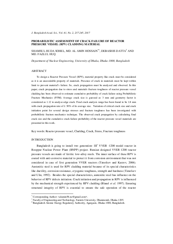 (PDF) Probabilistic Assessment of Crack Failure of Reactor Pressure ...