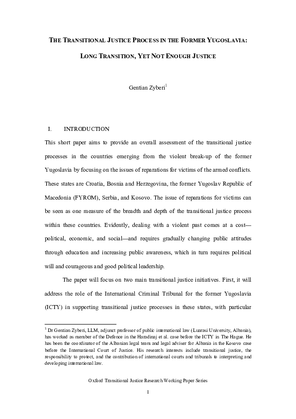 (PDF) The Transitional Justice Process in the Former Yugoslavia: Long ...