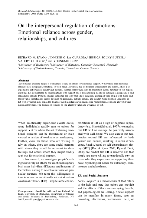 (PDF) On the interpersonal regulation of emotions: Emotional reliance ...