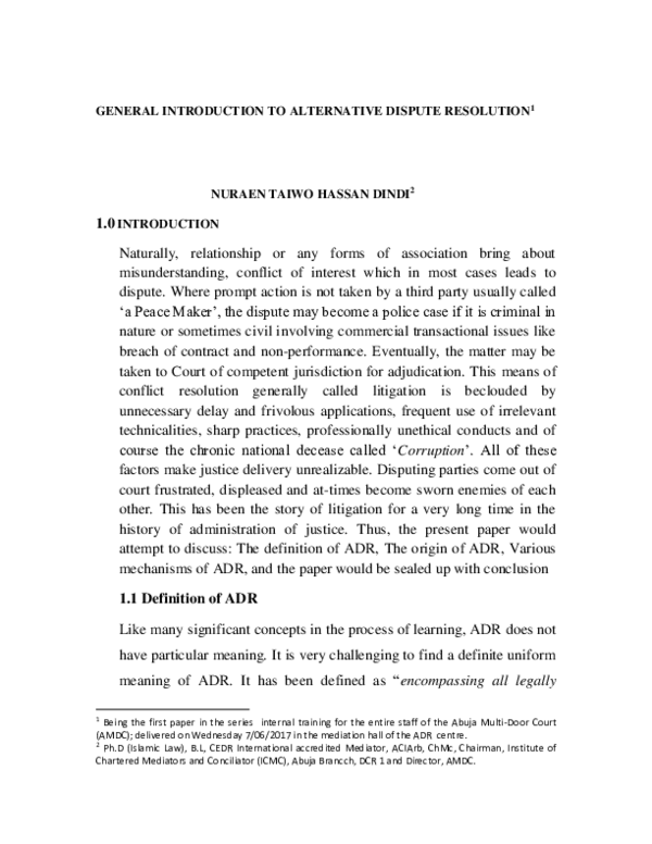 (PDF) GENERAL INTRODUCTION TO ALTERNATIVE DISPUTE RESOLUTION 1
