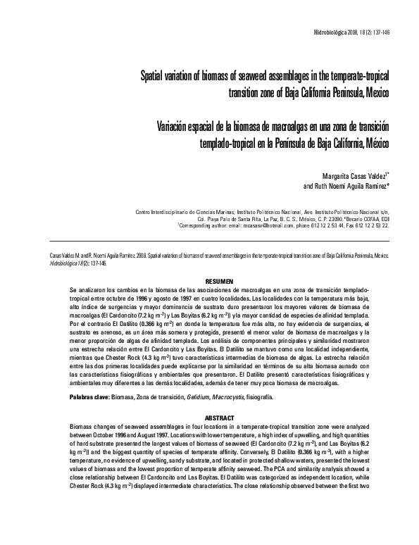(PDF) Spatial variation of biomass of seaweed assemblages in the ...