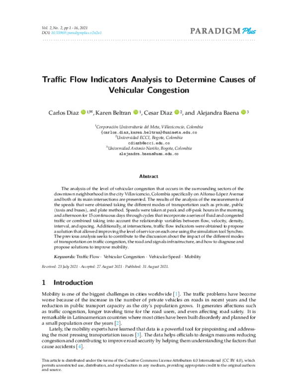 (PDF) Traffic Flow Indicators Analysis to Determine Causes of Vehicular ...