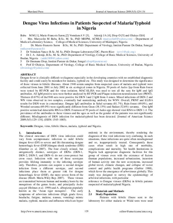 (PDF) Dengue Virus Infections in Patients Suspected of Malaria/Typhoid ...