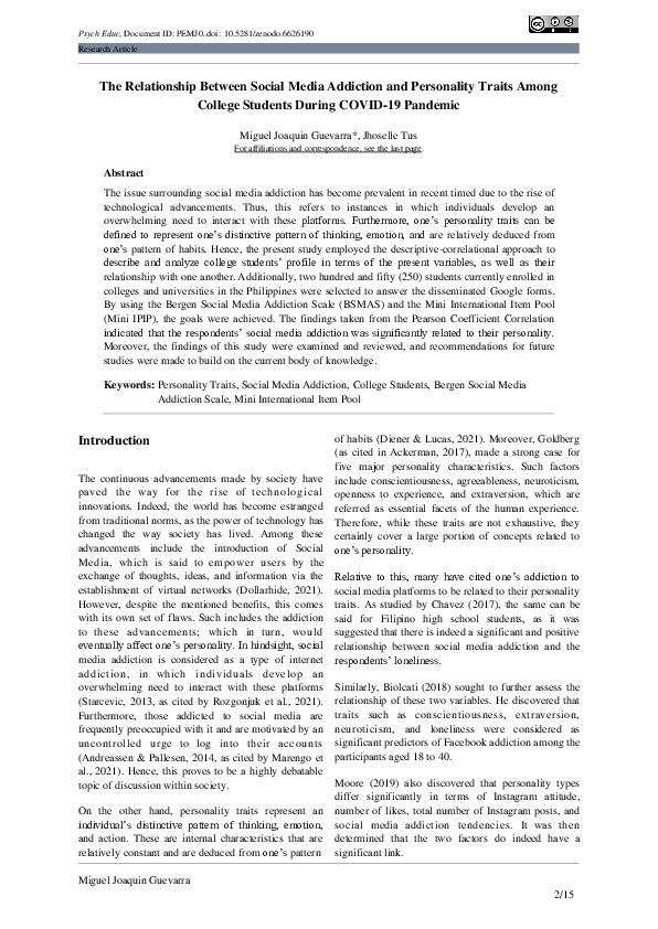 (PDF) The Relationship Between Social Media Addiction and Personality ...
