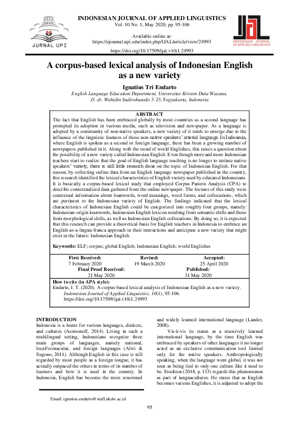 (PDF) A corpus-based lexical analysis of Indonesian English as a new ...