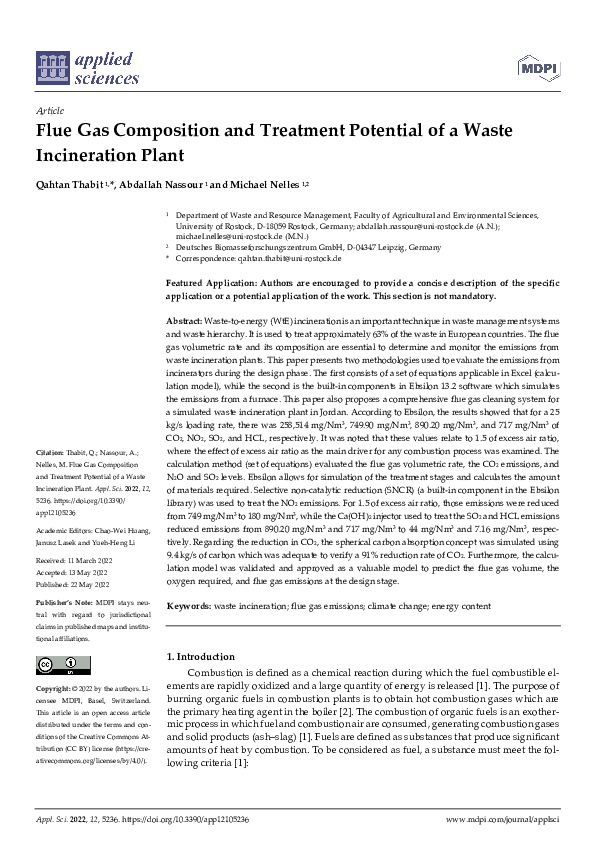 (PDF) Flue Gas Composition and Treatment Potential of a Waste