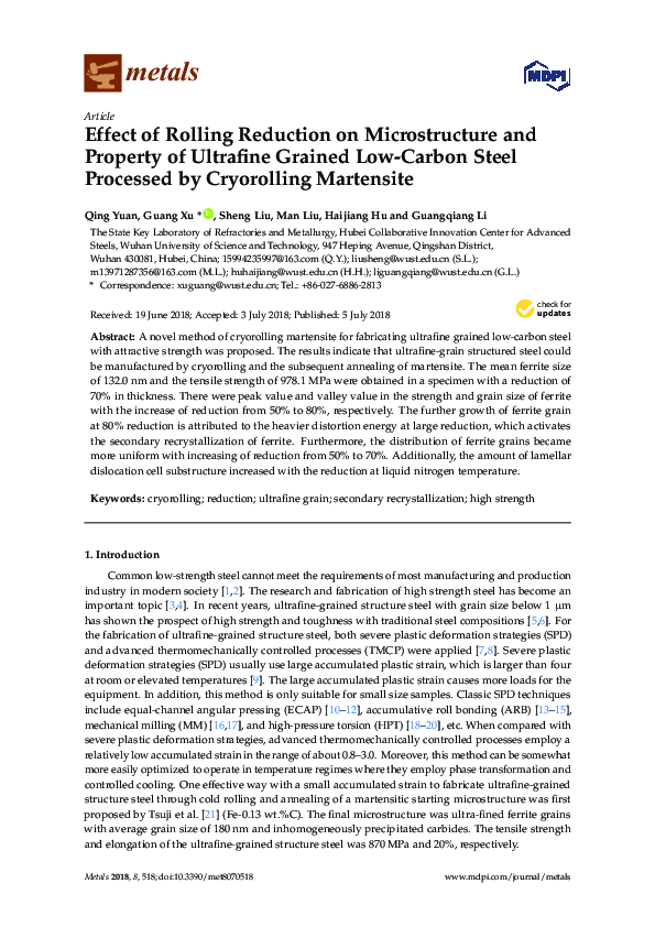 (PDF) Effect of Rolling Reduction on Microstructure and Property of ...