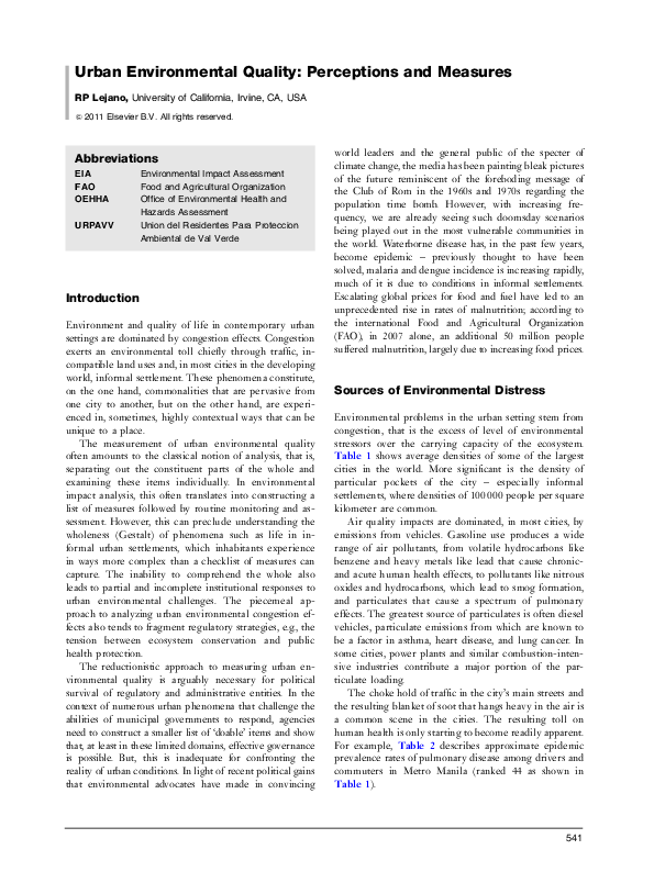 (PDF) Urban Environmental Quality: Perceptions and Measures