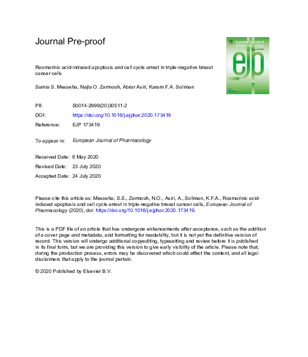 (PDF) Rosmarinic Acid‐Induced Apoptosis and Cell Cycle Arrest in Triple ...