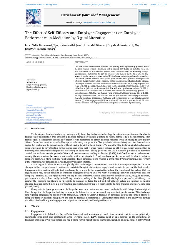 (PDF) The Effect of Self-Efficacy and Employee Engagement on Employee ...