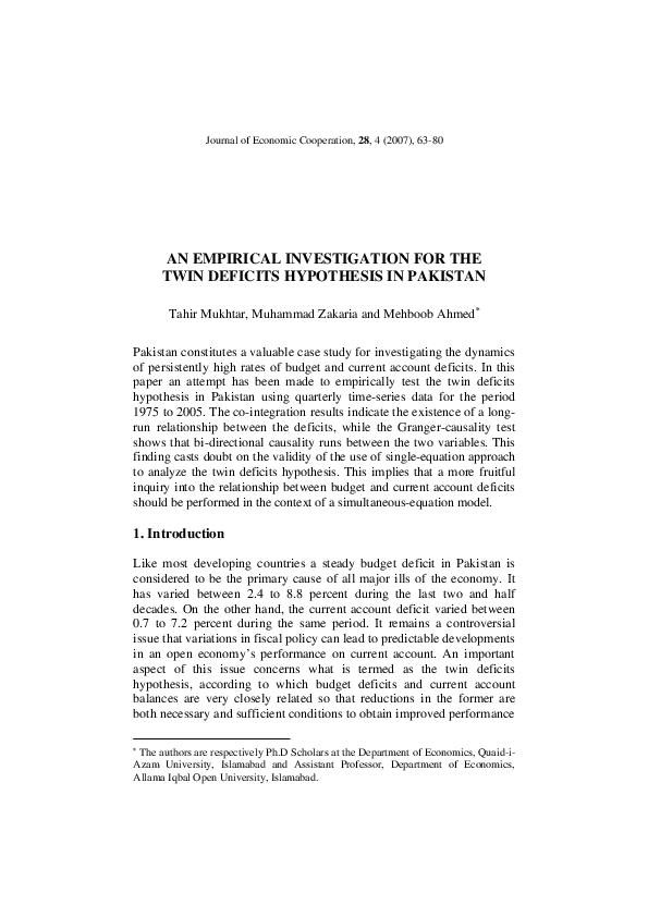 (PDF) An empirical investigation for the twin deficits hypothesis in ...