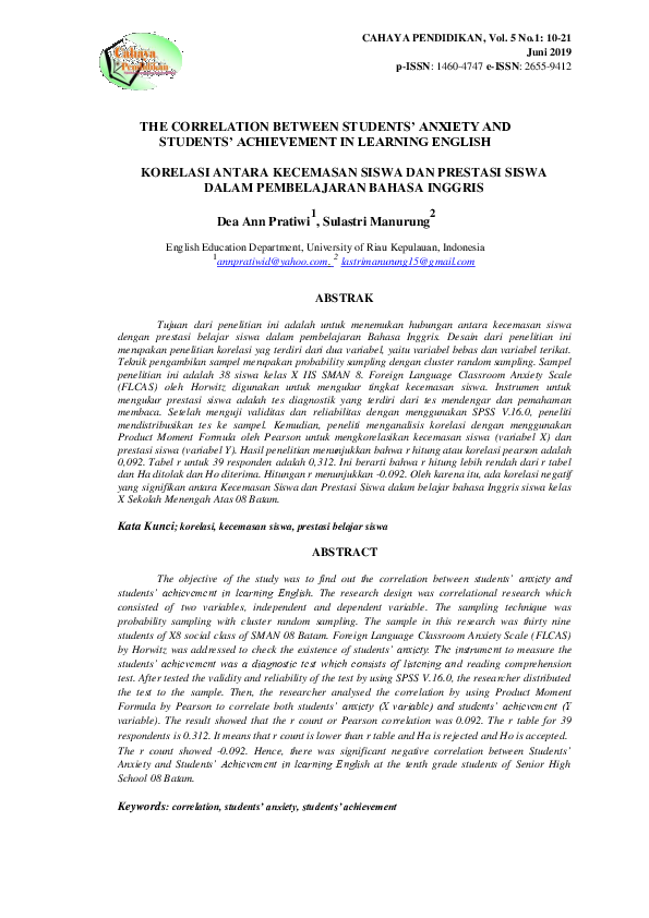 (PDF) The Correlation Between Students’ Anxiety and Students ...