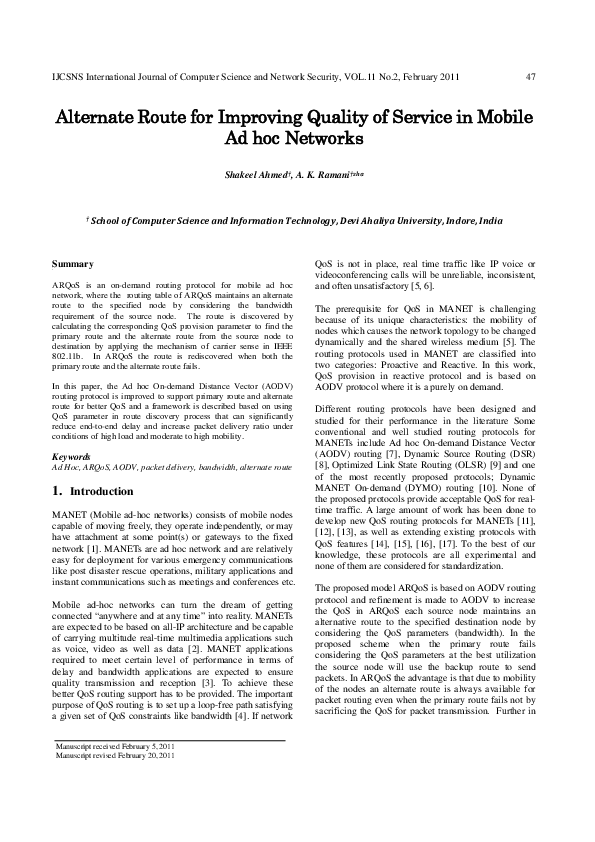 (PDF) Alternate Route for Improving Quality of Service in Mobile Ad hoc ...