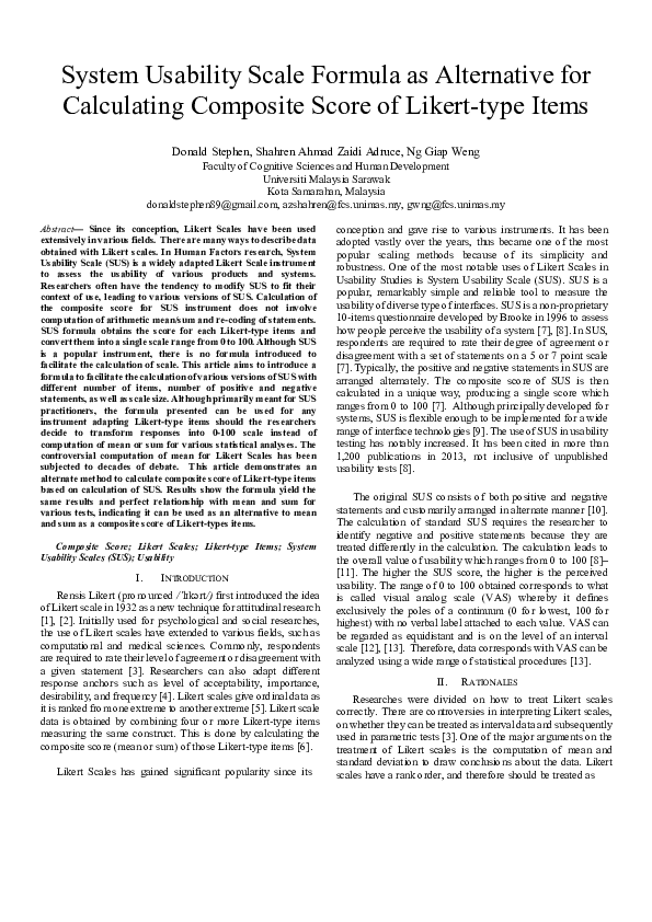 (PDF) System Usability Scale Formula as Alternative forCalculating ...