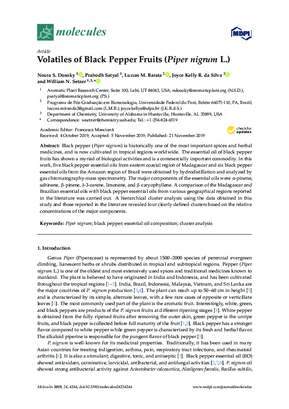 (PDF) Volatiles of Black Pepper Fruits (Piper nigrum L.)