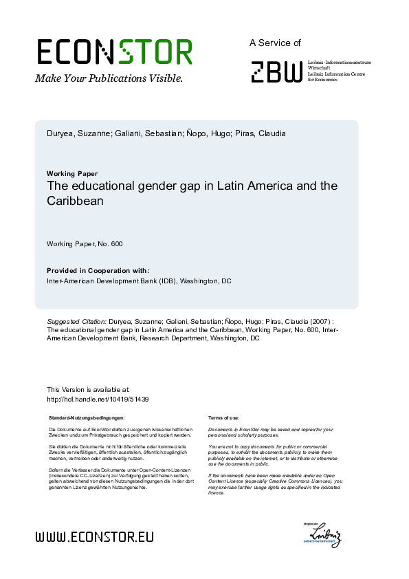 (PDF) The Educational Gender Gap in Latin America and the Caribbean ...