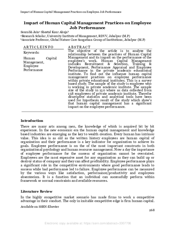 (PDF) Impact of Human Capital Management Practices on Employee Job ...