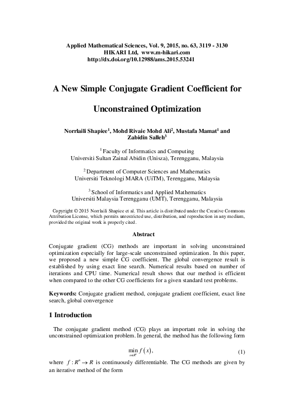 (PDF) A new simple conjugate gradient coefficient for unconstrained ...