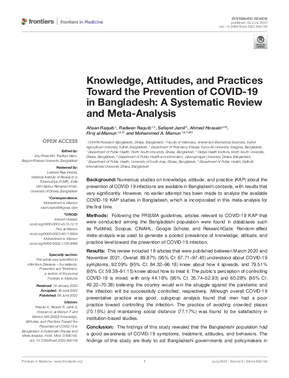 (PDF) Knowledge, Attitudes, and Practices Toward the Prevention of ...