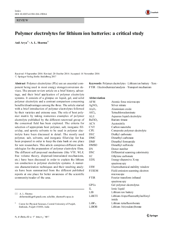 (PDF) Polymer Electrolytes for Lithium-Ion Batteries