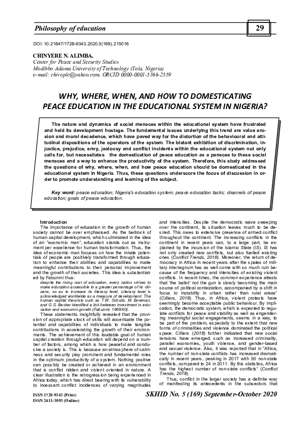 (PDF) Why, Where, When, and How to Domesticating Peace Education in the ...