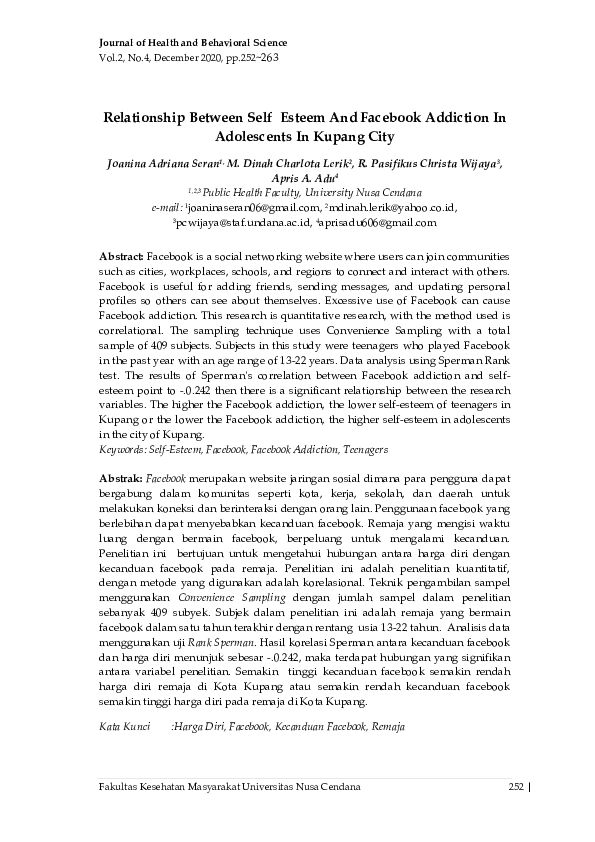 (PDF) The Relationship Between Self Esteem And Facebook Addiction In ...