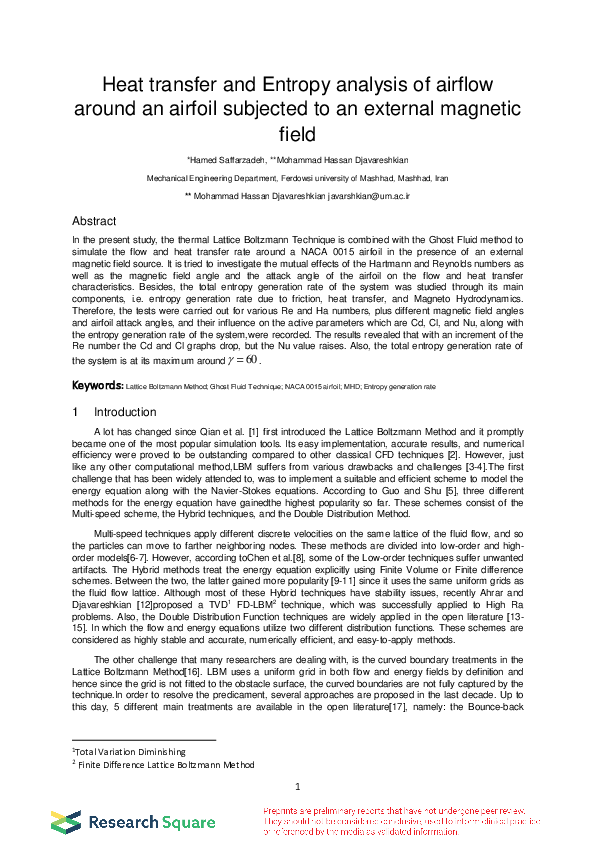 (PDF) Heat transfer and Entropy analysis of airflow around an airfoil ...