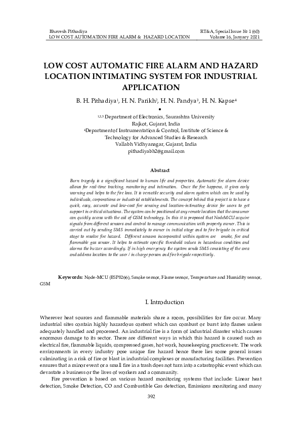(PDF) Low Cost Automatic Fire Alarm and Hazard Location Intimating ...