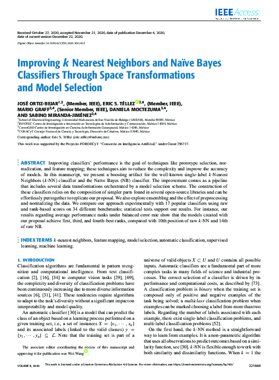 (PDF) Improving k Nearest Neighbors and Naïve Bayes Classifiers Through ...