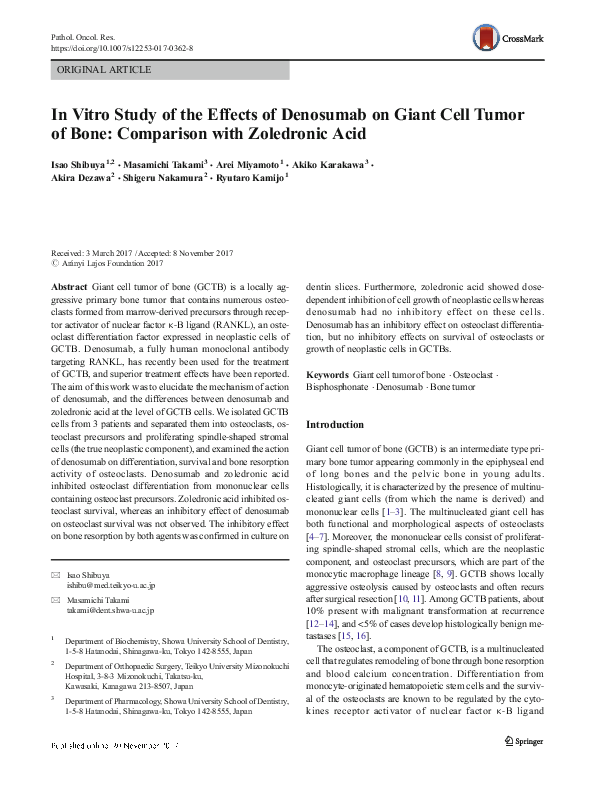(PDF) In Vitro Study of the Effects of Denosumab on Giant Cell Tumor of ...
