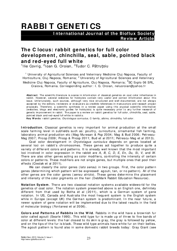 (PDF) The C locus: rabbit genetics for full color development ...