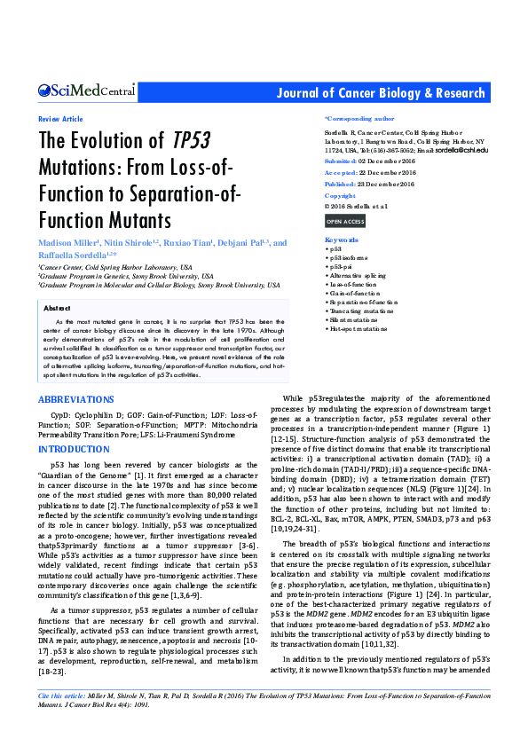 (PDF) The Evolution of TP53 Mutations: From Loss-of-Function to ...