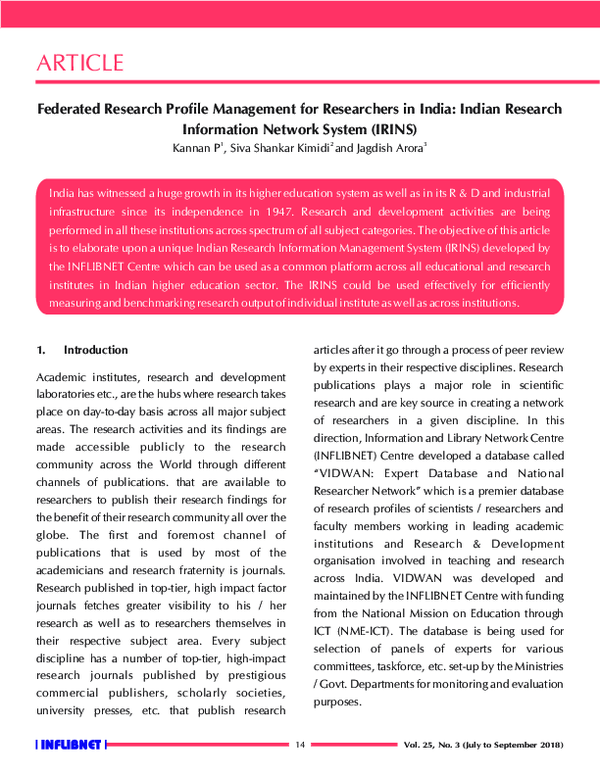 (PDF) Federated Research Profile Management for Researcher in India ...