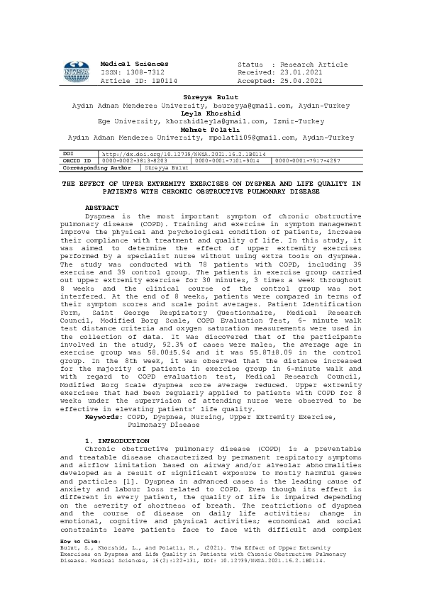 (PDF) The Effect of Upper Extremity Exercises on Dyspnea and Life ...