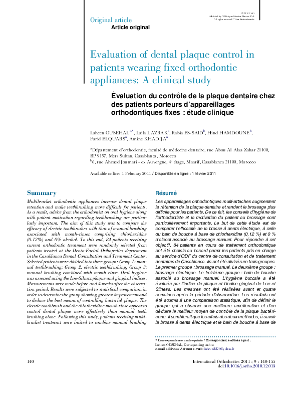 (PDF) Evaluation of dental plaque control in patients wearing fixed ...